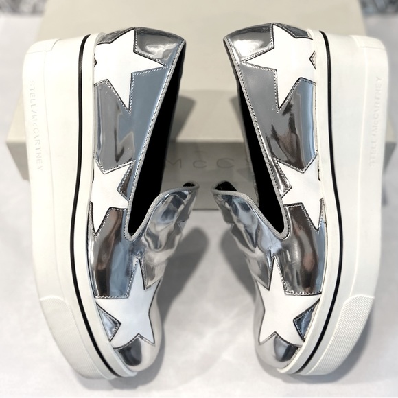 Stella McCartney Binx Metallic Star Platform Loafer Sneaker Indium/White Sz 5.5 - Picture 2 of 9